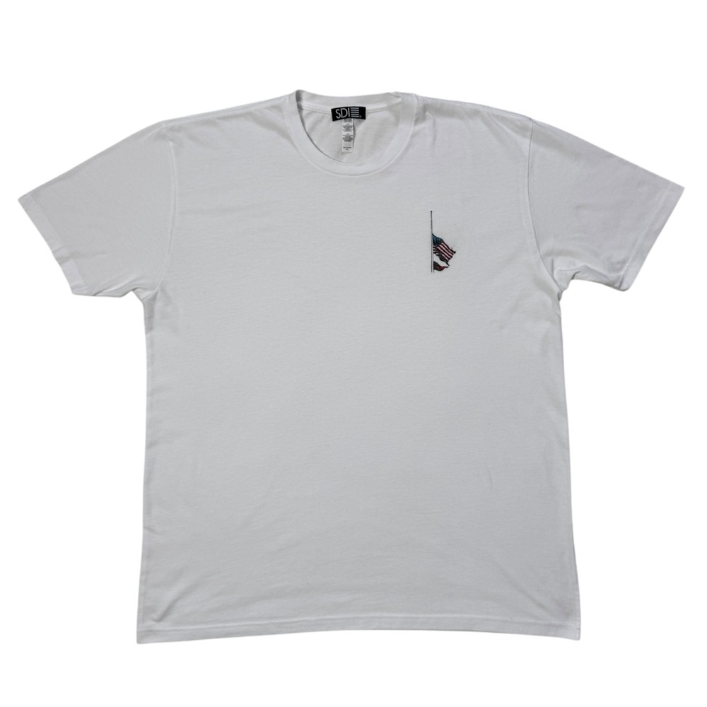 SDI White Tee XL American Flag Half Staff Embroidered